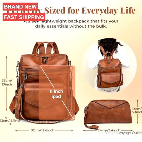 PU Leather Anti-Theft Backpack Purse Convertible 3-Way Wear Work Travel main image 6